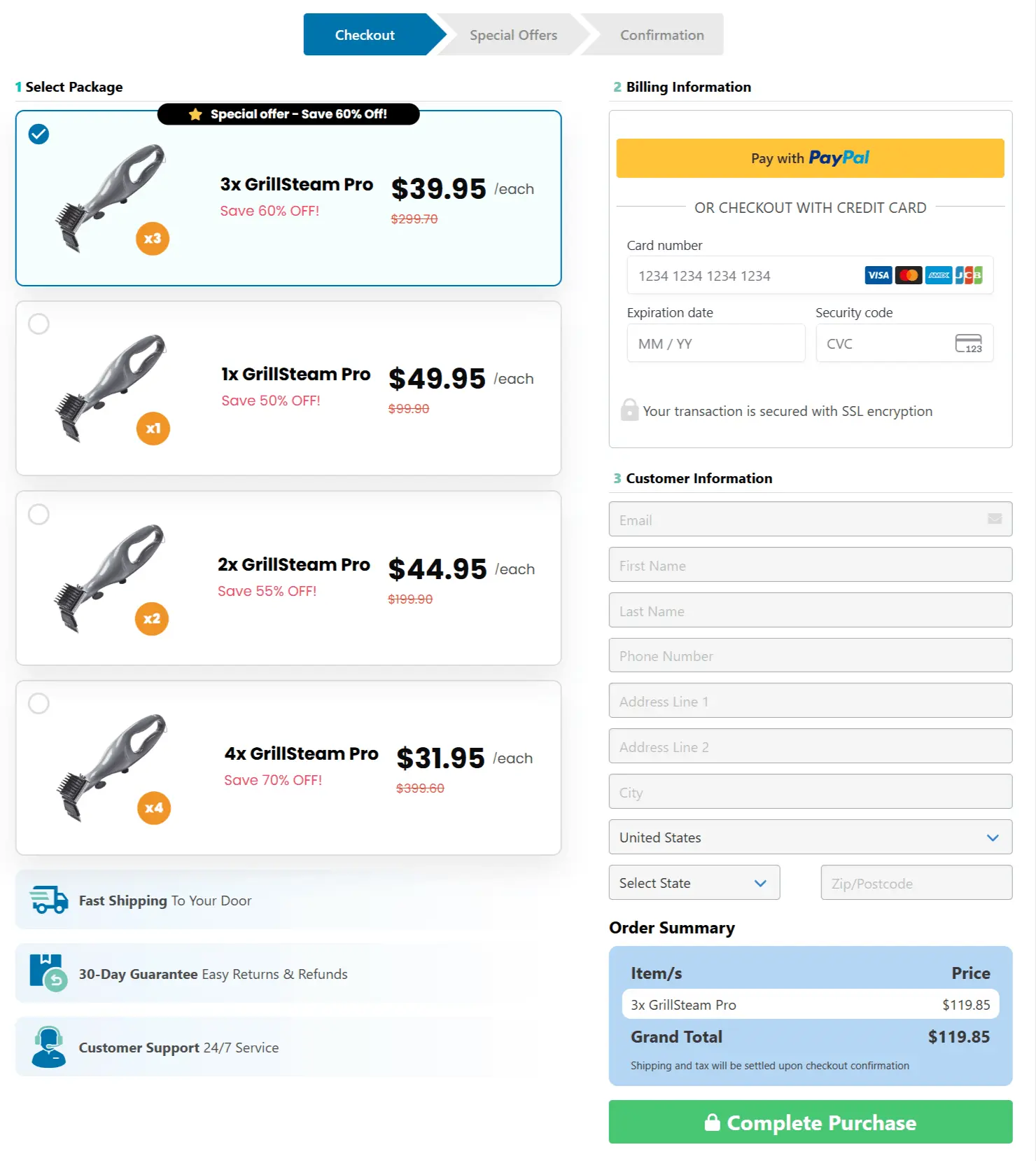 GrillSteam Pro secure checkout page
